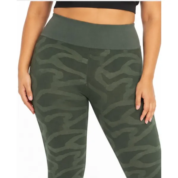 Marika Womens Leggings Size L Olive Tiger Print Seamless High Rise 27in Active - Image 9