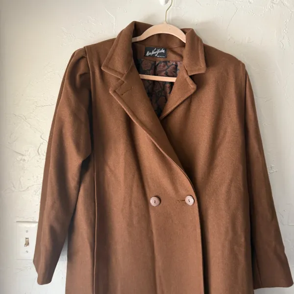 Vintage Max New York Wool Blend Long Coat Brown Large‎ Clean Girl Peppy Academia - Image 2