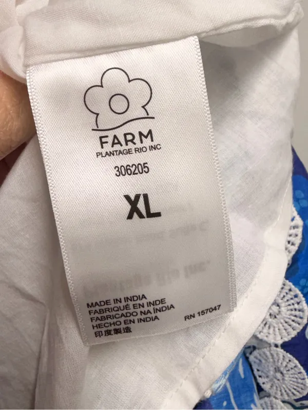 Farm Rio 100% cotton white blue tired maxi dress size xl - Image 8