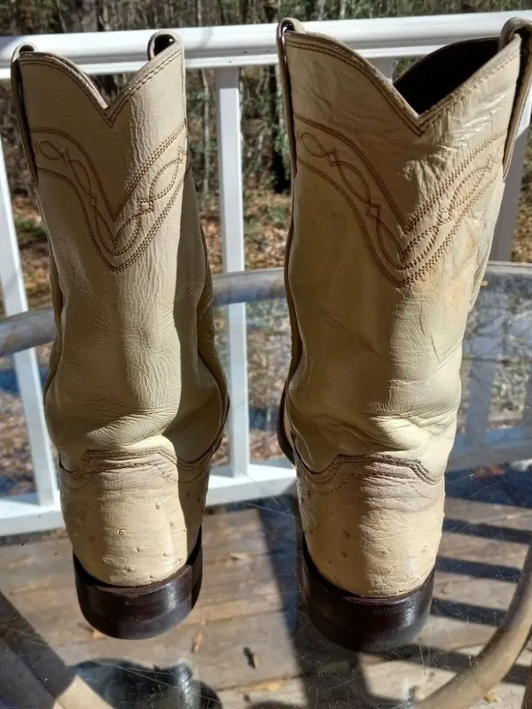 Justin Boots 6 Vintage Natural Ostrich Quill Cowgirl Western Boots in Light Beige - Image 3