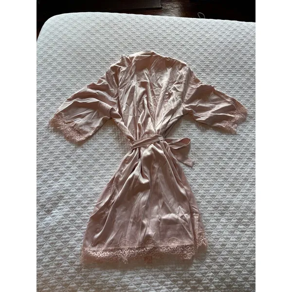 Women's Satin Lace Trim Robe - Image 2