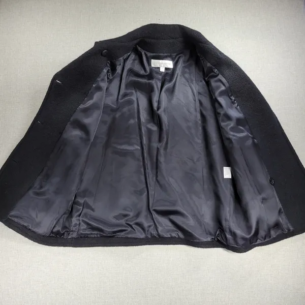 Liz Claiborne Womens Pea Coat 14 Black Wool Double Breasted Outerwear Winter - Image 9
