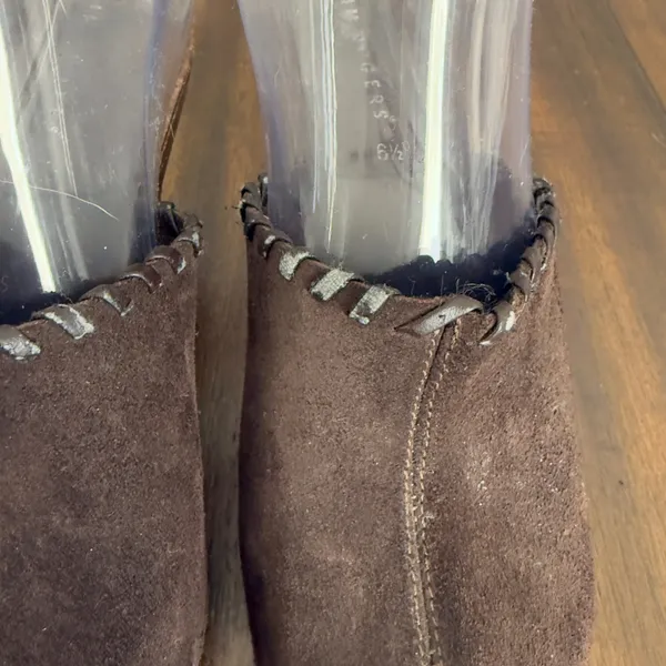 Made in Italy Suede Mules Clogs Chunky Heel‎ Brown Leather Upper Women's Size 6 - Image 7