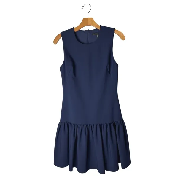 Black Halo Dress Women‎ 0 Navy Blue Sleeveless Marlee Flounce Hem A Line Mini - Image 2