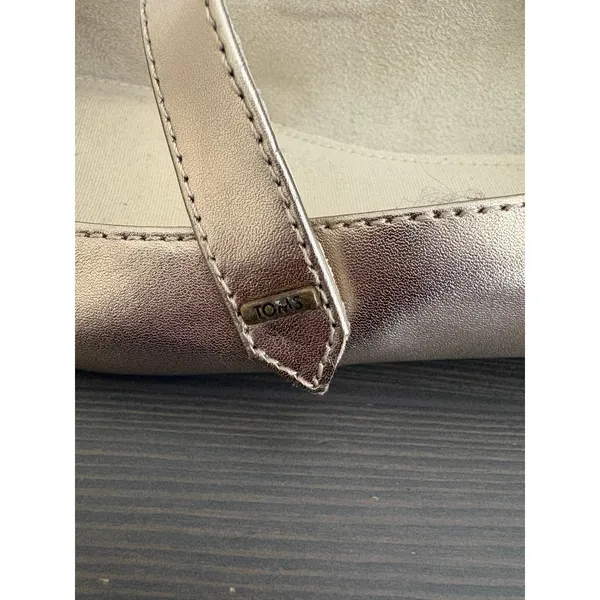 TOMS Mary Jane Bianca 8.5 Gold Metallic Leather Square Toe Ballet Flat Shoes - Image 7