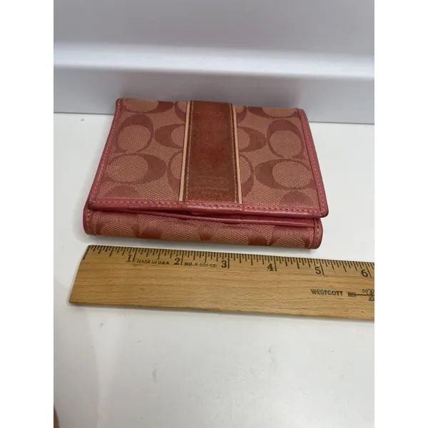 Y2K Vintage Coach Pink Signature Suede Leather Wallet Authentic - Image 13
