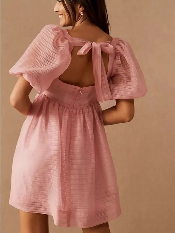 NWT BHLDN X Free People Alaine Pink Mini Dress Puff Sleeves Size 8 - Image 2