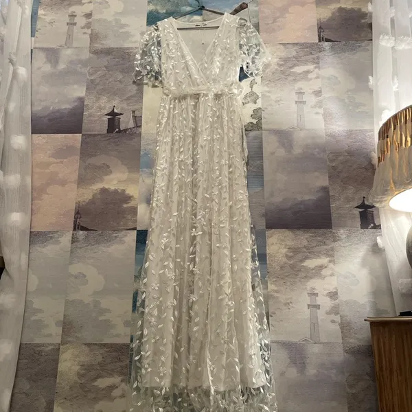 Baltic Born Katya White Embroidered Floral Maxi Dress M Wrap Bridal Maternity - Image 3