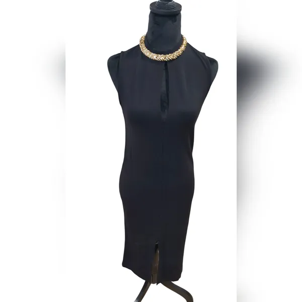 Forever 21 Black Midi Dress with Gold Detail - Image 2
