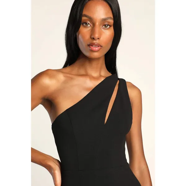 Lulus Enchanted Energy Black One-Shoulder Dress Bridesmaid Homecoming Slit Large - Image 3