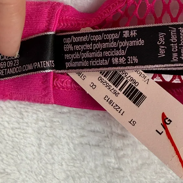 Victoria's Secret Very Sexy Low Cut Demi Unlined Fishnet Mesh Bra Pink Large NEW - Image 6