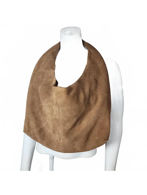 Brown Genuine Leather Suede Hobo Shoulder Bag - Image 2