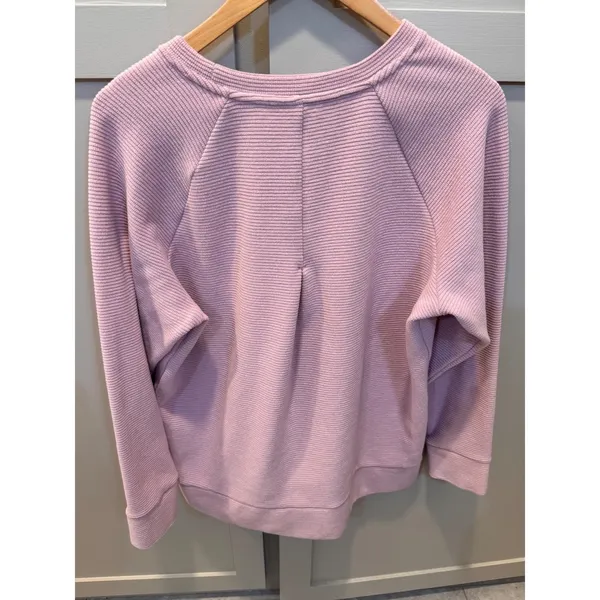 Gerry Womens Ribbed Knit Pullover Sweatshirt Mauve Pink Raglan Sleeve Size Large - Image 3