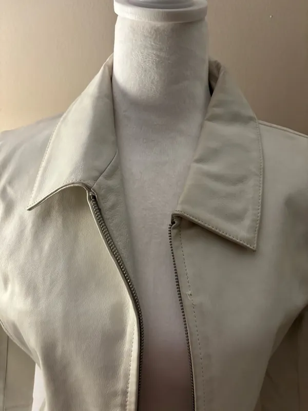Juliano Gelin Leather Jacket Women’s Size M White Full-Zip With Front Pockets - Image 6