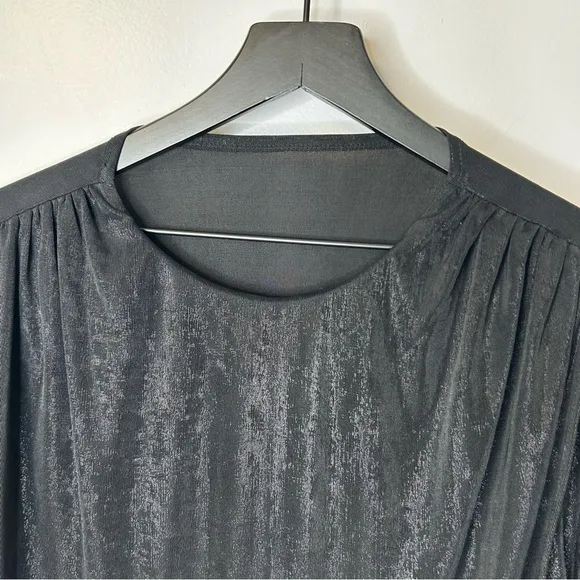 Alice + Olivia‎ Black Shimmery Short Sleeve Draped Ruched Top Size XS NWT - Image 3