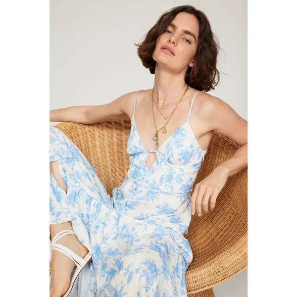 LoveShackFancy Women's White Blue Floral Garnita Floral Tiered Maxi Dress Size 0 - Image 4