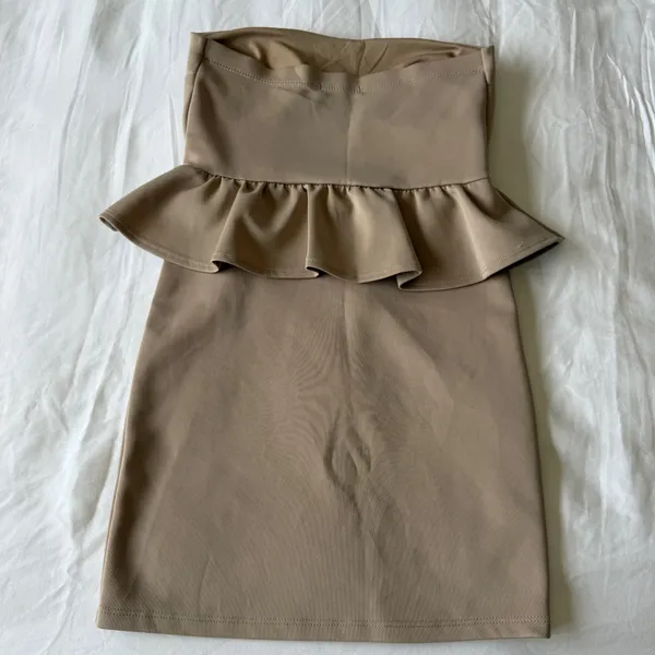 Poetry ✨ Nude Strapless Peplum Mini Dress with Built-In Padded Bra | Sculpted Bodycon Fit Small ✨ - Image 3