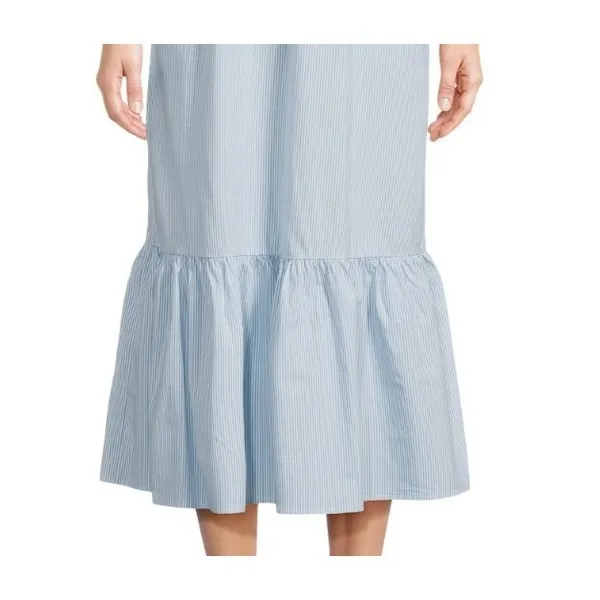 Time and Tru Womens Midi Dress Sz M Blue Ash Stripe Ruffle Strap Tie Back Flowy - Image 6
