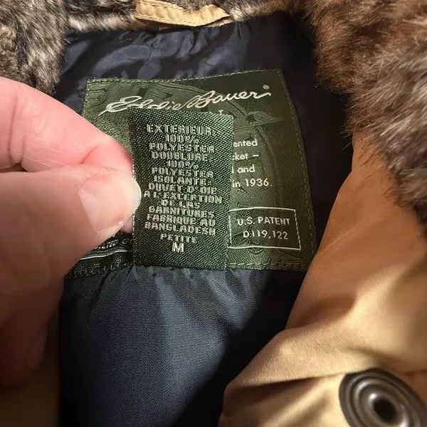 Eddie Bauer Goose Down Quilted Faux Fur Full Zip Puffer Vest Tan Womens Petite M - Image 2