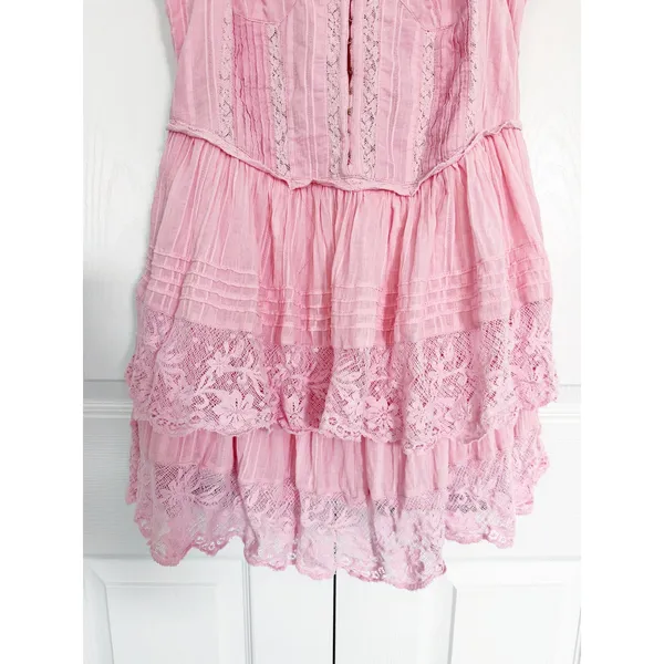 LoveShackFancy Nerida Mini Corset Tiered Dress Cherry Pink Lace Coquette - Image 8