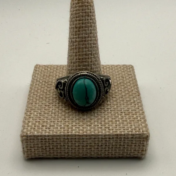 Turquoise Blue sz 9 Sterling Silver 925 Filigree Statement‎ Ring Boho - Image 2