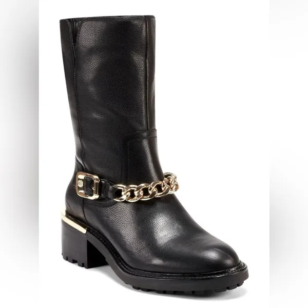 *NEW *‎ VINCE CAMUTO Keshilla gold hardware moto boots LEATHER Size 8.5 B29 - Image 2