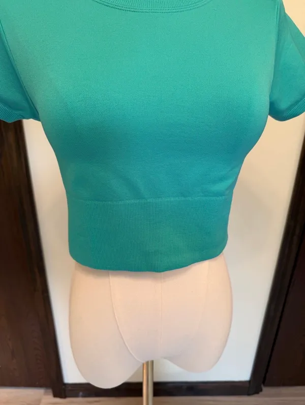 Offline by aerie short sleeve pine fitted ribbed hemline cropped top - Image 2
