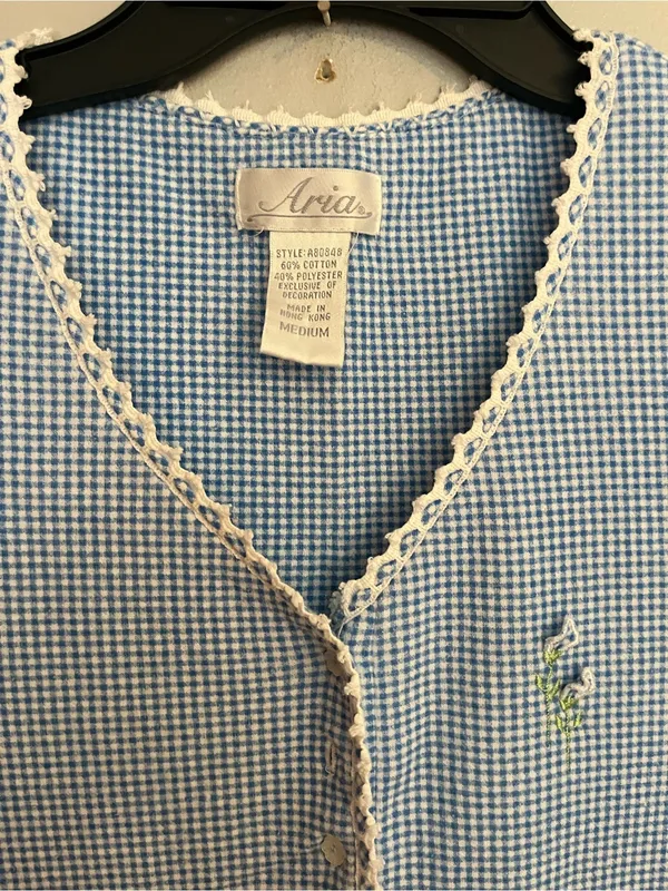 Aria Light Blue Gingham Nightshirt with White Lace Trim - Image 3