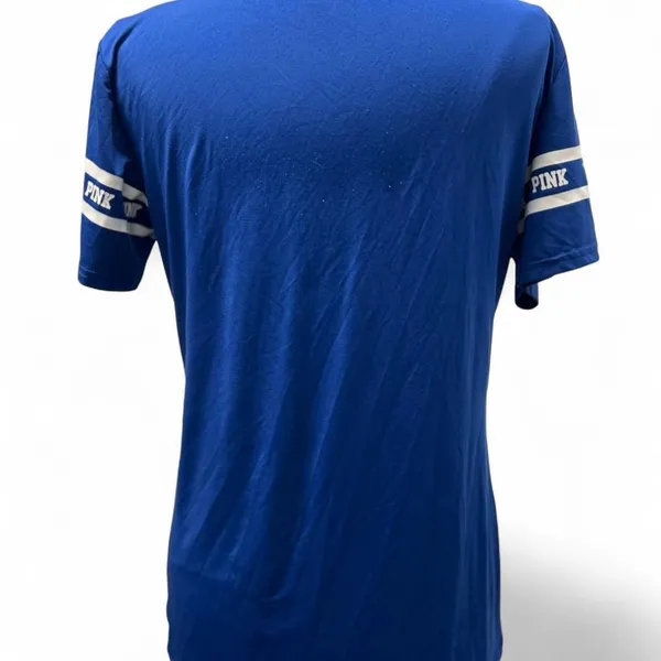PINK Victoria's Secret Blue and Silver Jersey Top - Image 2