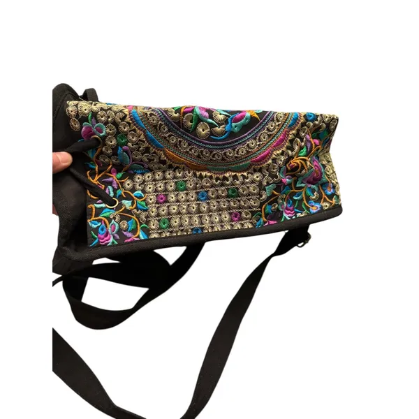Boho Embroidered Backpack Colorful Floral Birds Drawstring Flap Bag‎ - Image 6