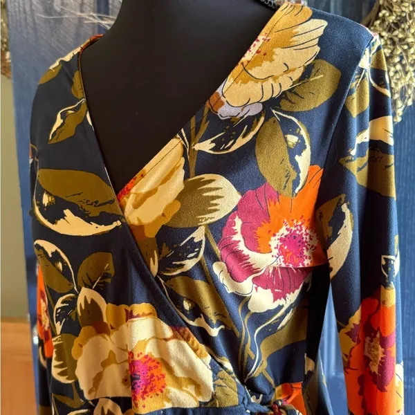 Altar'd State Orange and Yellow V-Neck Bishop Sleeve Sundress - Image 2