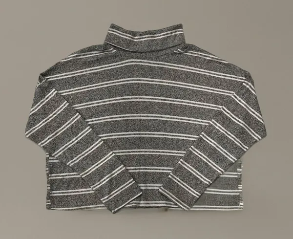 🌬️ Caution To The Wind Gray w/ White Stripes Turtleneck Top - Image 2