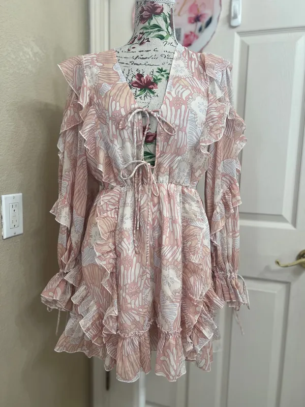 NWT Ted Baker Irvete Soft Ruffle Chiffon Playsuit Romper Coral Pink Size 1 - Image 2