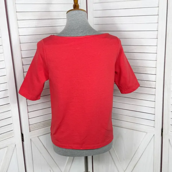 Lauren Ralph Lauren‎ Ribbed Boat Neck Short Sleeve Top Coral Orange Medium - Image 4