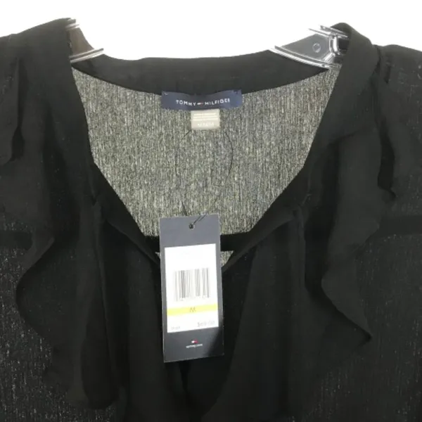 NWT Womens Size Medium Tommy Hilfiger Black Ruffled Tie-Neck Sleeveless Blouse - Image 2