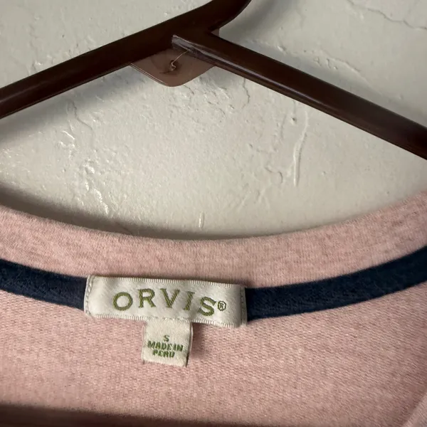 ORVIS Pink Striped Sleeve Sweatshirt Pima Cotton Small Crewneck Pullover‎ Preppy - Image 8