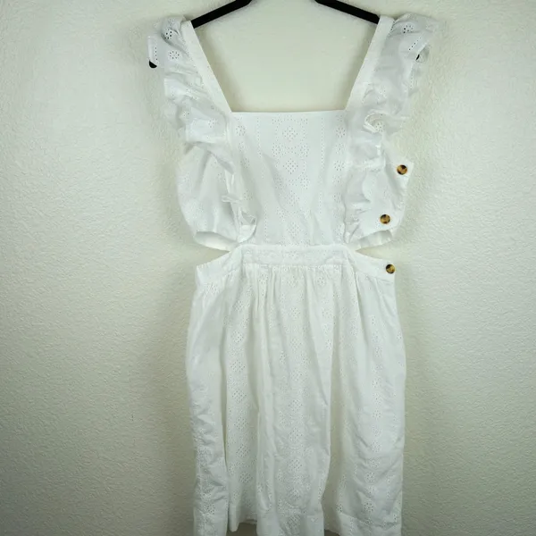 Madewell Eyelet Ruffle Mini‎ Dress 8 White Cutout Cotton Summer Boho Romantic - Image 7