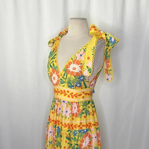 NWT!! CHELSEA & VIOLET Cecily Maxi Dress Yellow Floral Vacation Tiered X-Small - Image 6