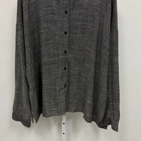 Eileen Fisher Italian Fabric Linen Blend Button Down Shirt Grey Lg Lagenlook - Image 5