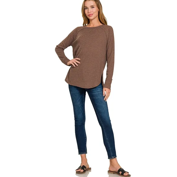 Zenana Baby Waffle Long Sleeve Top - Brown - Small - Image 3