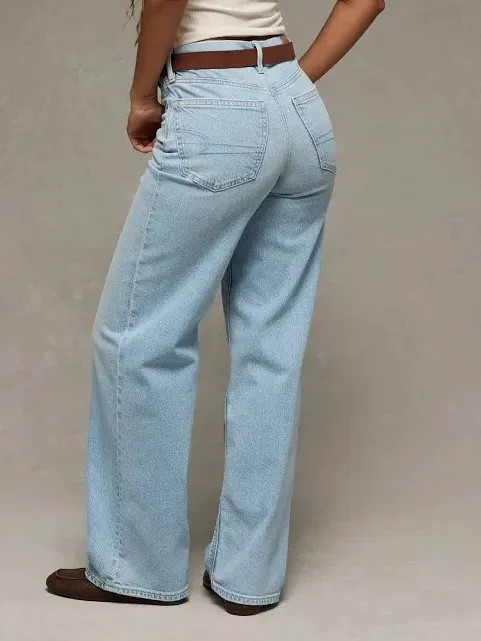 American Eagle Strigid Curvy Super High-Rise‎ Baggy Straight Leg Jeans Size 0 - Image 5