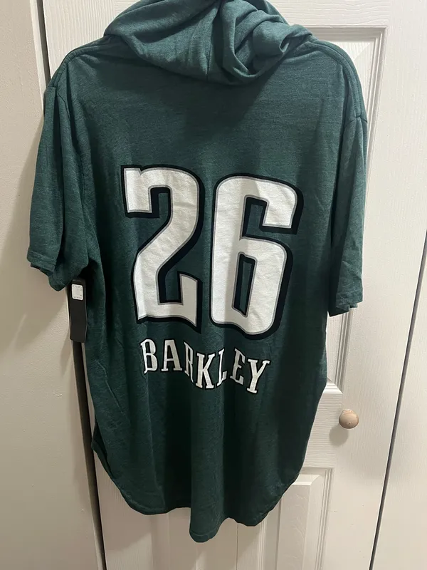 National Football League Team Apparel Men’s Philadelphia Eagles Saquon Barkley Majestic Trends Midnight Green Super Bowl LIX champions short sleeve pullover hoodie. - Image 6