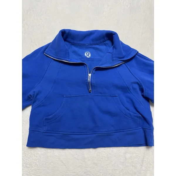 Lululemon Women's Scuba Royal Blue Solid 1/2 Zip Fleece Pockets Size Xs/S - Image 2