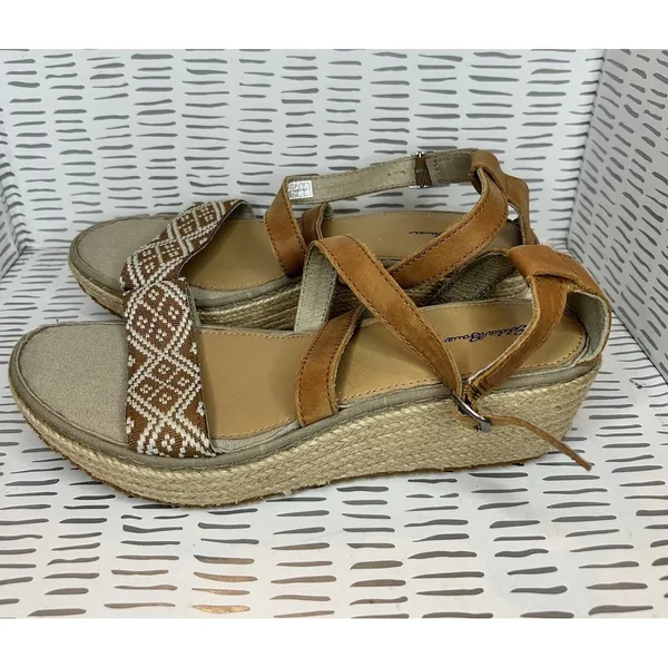 Eddie Bauer W. Kara Womens Brown Leather Geometric Espadrille Wedge Sandals‎ 9 - Image 5