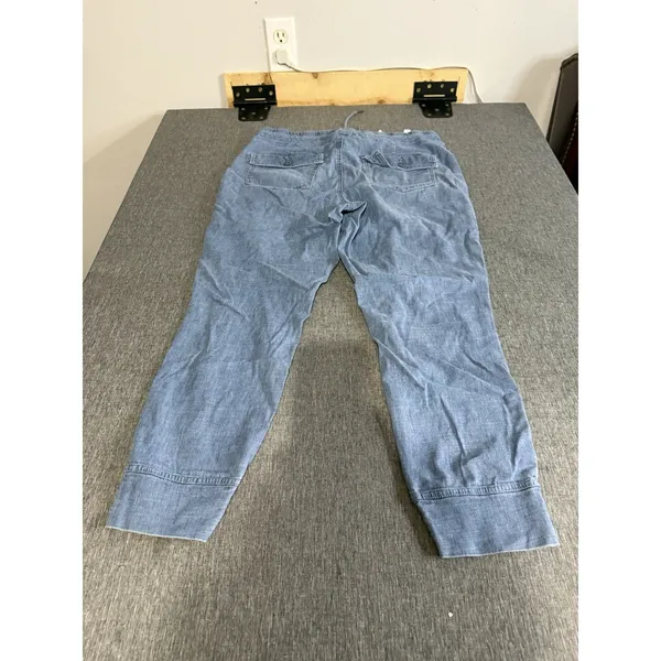 Level 99 Blue Denim Cargo Pants Women's Sz L Drawstring Elastic Waist Pockets - Image 10