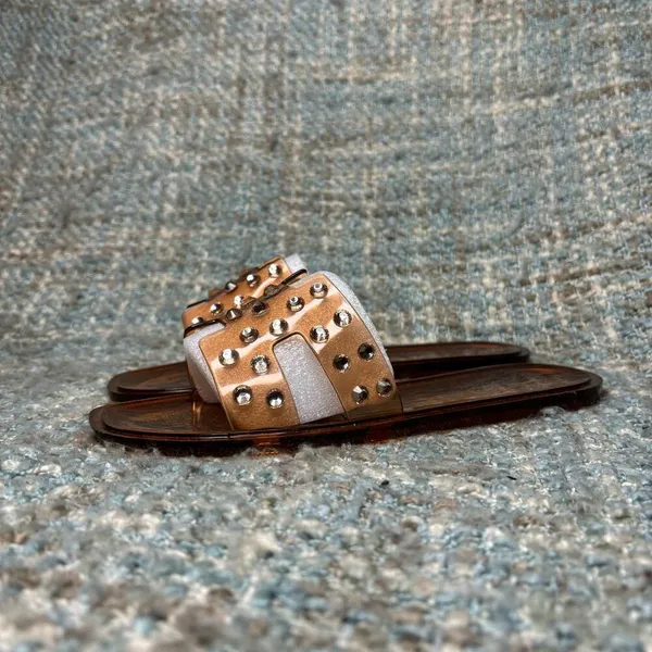 Chinese Laundry Charli Rhinestone Jelly Slide Sandals in Tan Vinyl/Stone 6 M - Image 2