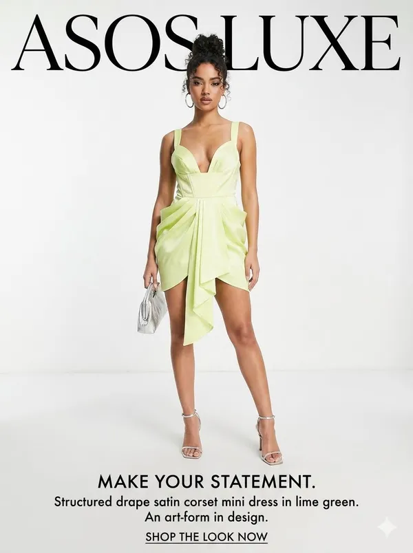 Asos Luxe viral Structured yellow Drape Satin Plunge Mini Dress size US 8 /UK 12 - Image 3