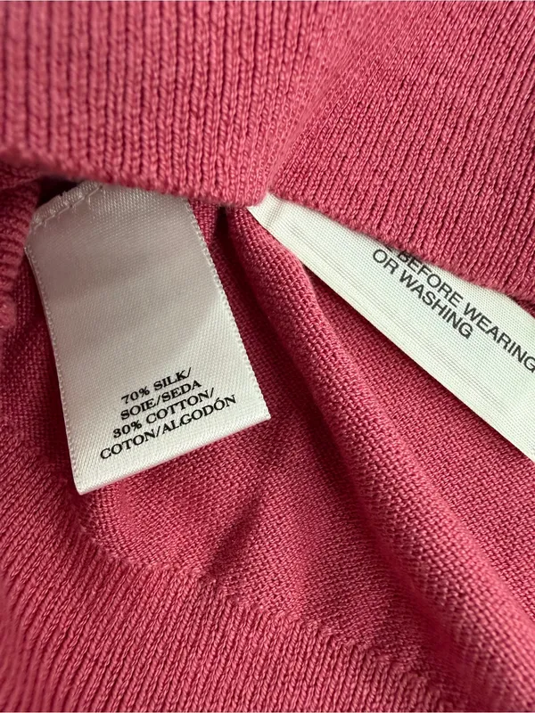 Ann Taylor Rose Pink Short-Sleeve Button Silk Cardigan - Image 5