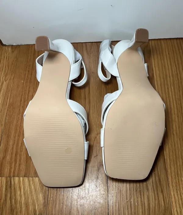 Ownmeen Sandals Womens Size 6.5 White Slingback Square Toe Stiletto Dress Shoes - Image 6