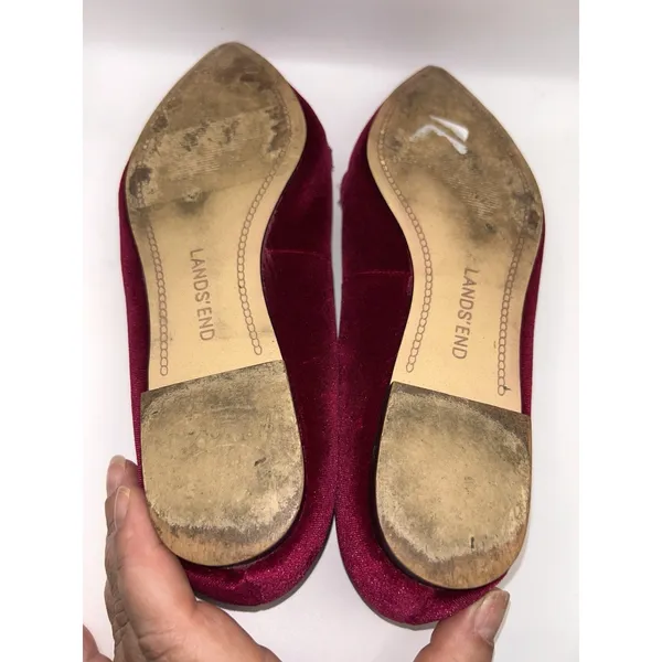 Lands End Womens Velvet Pointed Toe Loafer Flats Burgundy Red Size 7 Parisian - Image 8